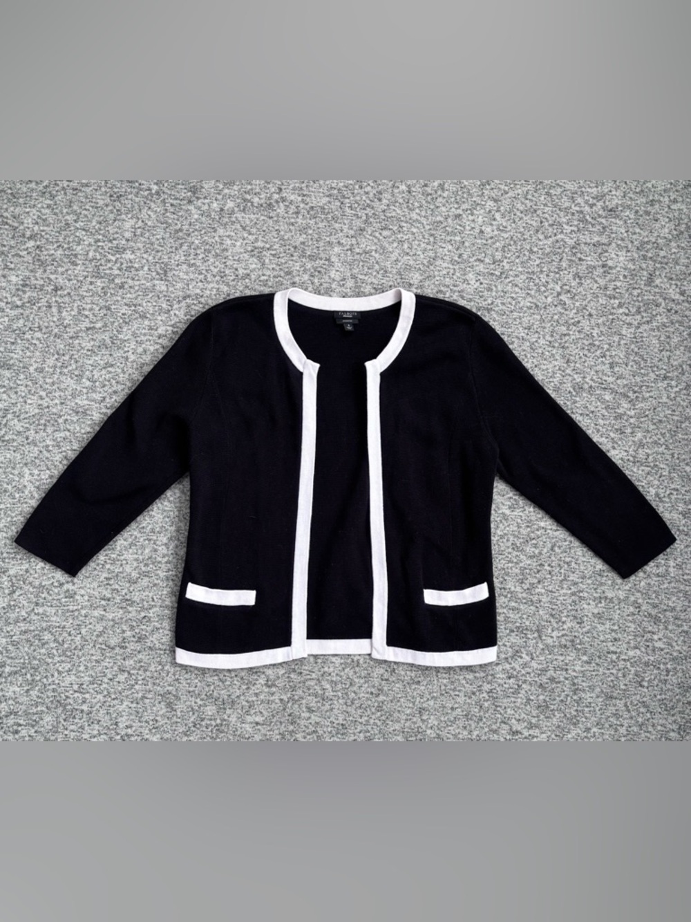 Talbots 100% Pima Cotton Black White 3/4 Sleeve Open Cardigan